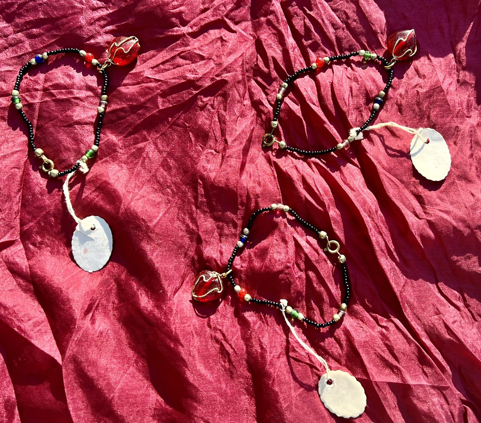 THREE BRACELET LOT Beaded Handcrafted India New Set Vintage Costume Women Men