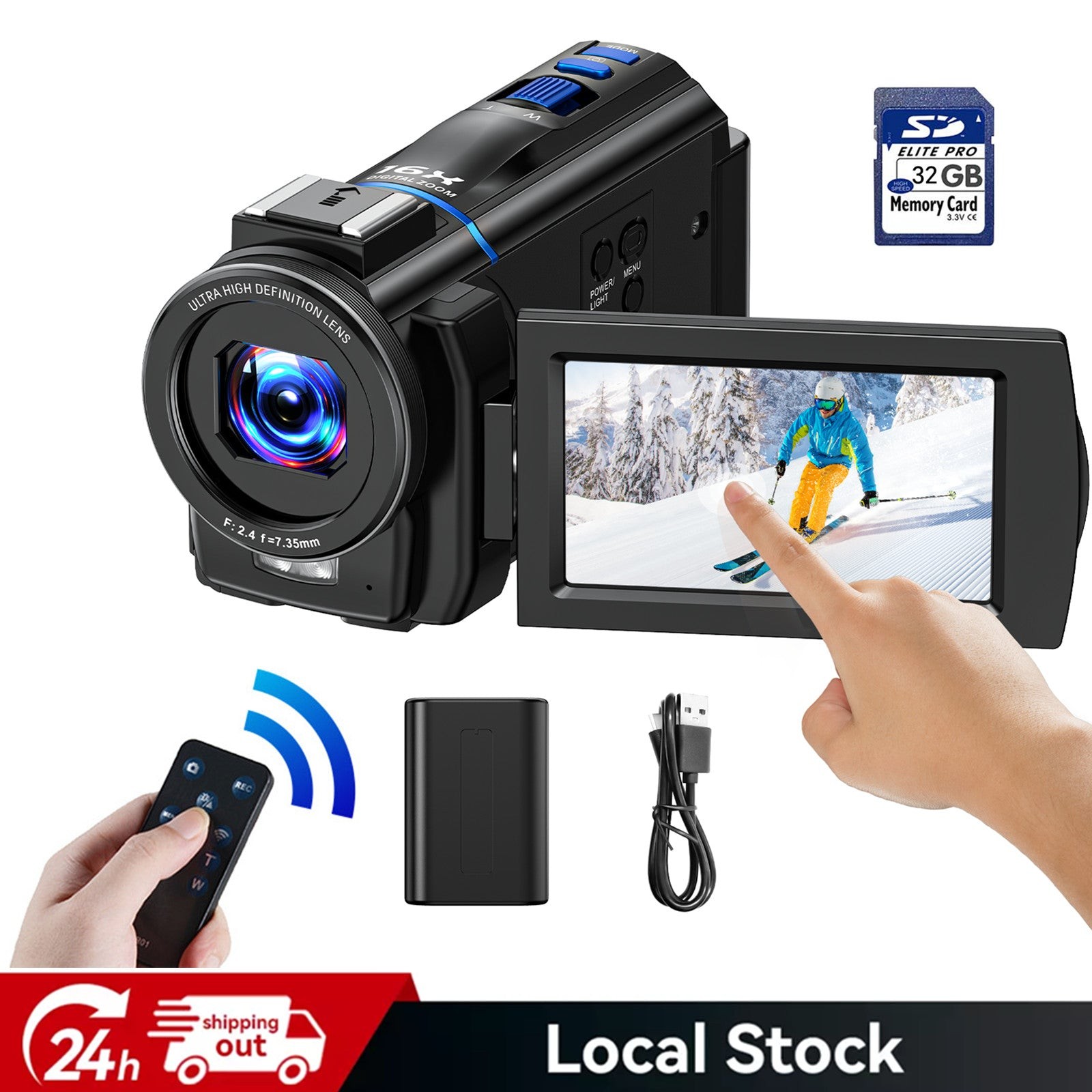 4K Touchscreen 42MP Video Camera Handheld Digital Camcorder 16XZoom Night Vision