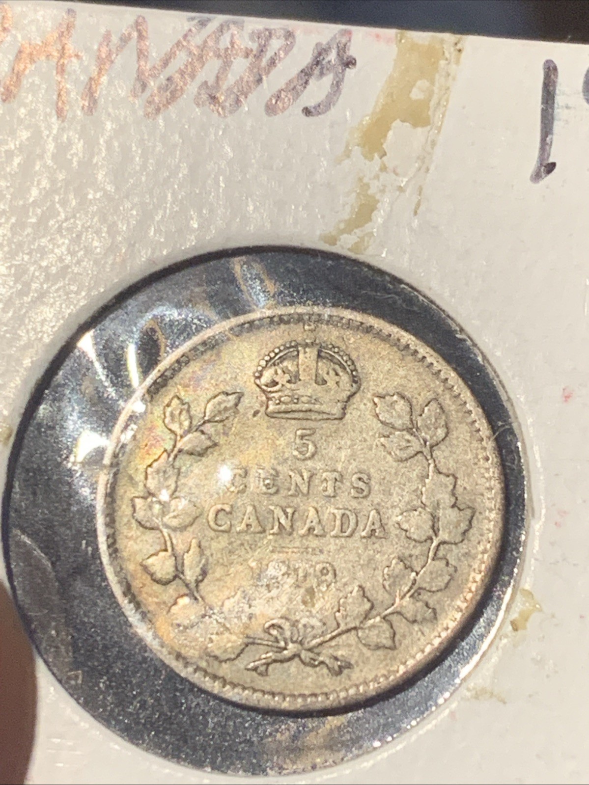 1919 Canada 5 cents silver coin