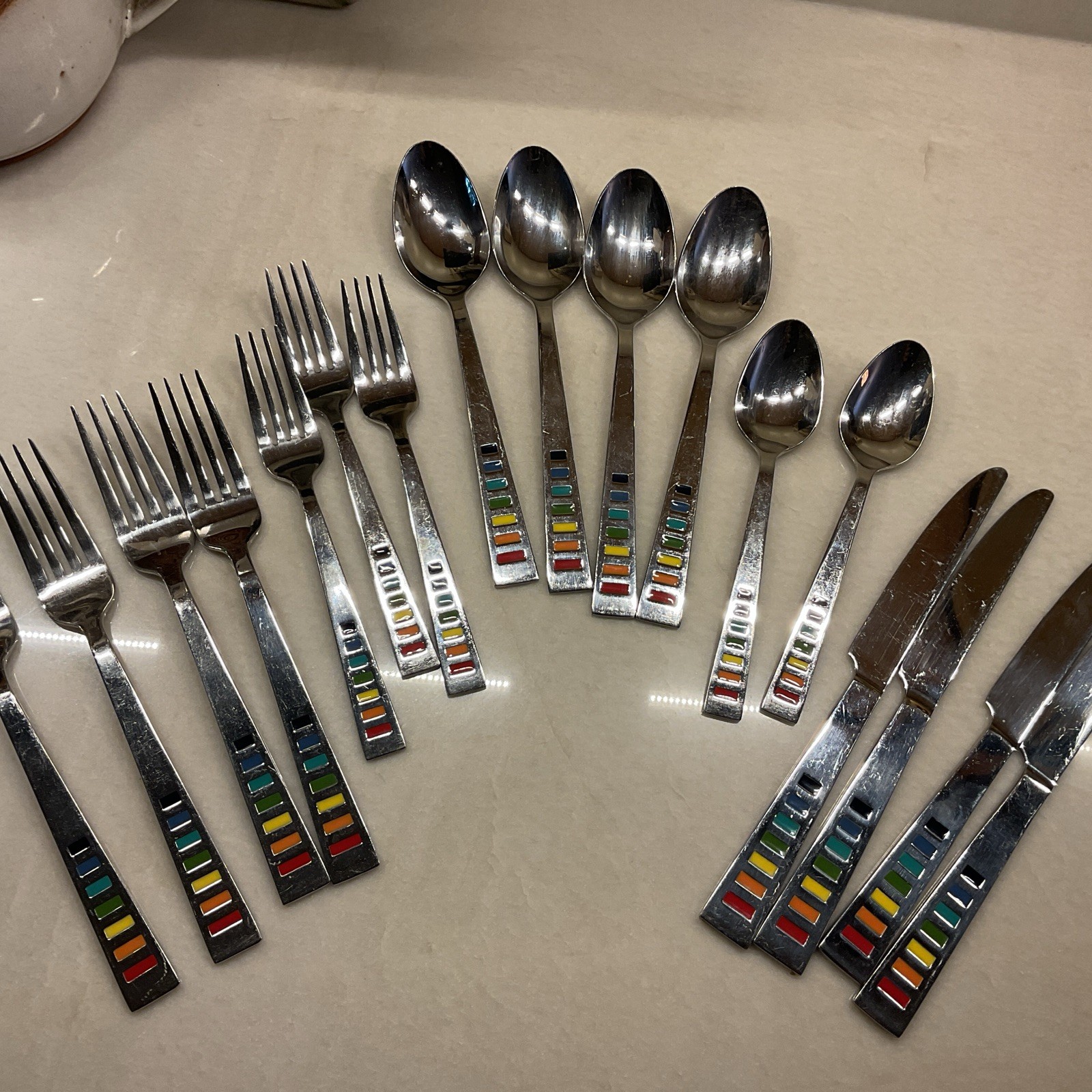 Fiesta Celebration Cambridge Masquerade Rainbow Flatware 17 Pieces Scratches