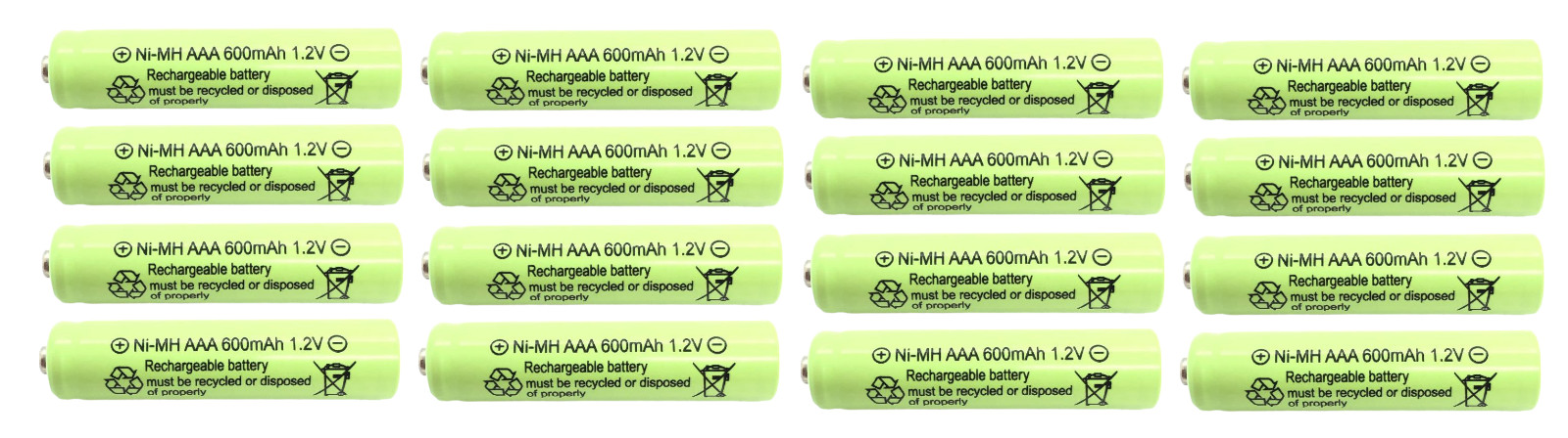 16-PCS AAA 1.2V 600mAh Ni-Mh Rechargeable Batteries NiMh for Solar Lights D-16