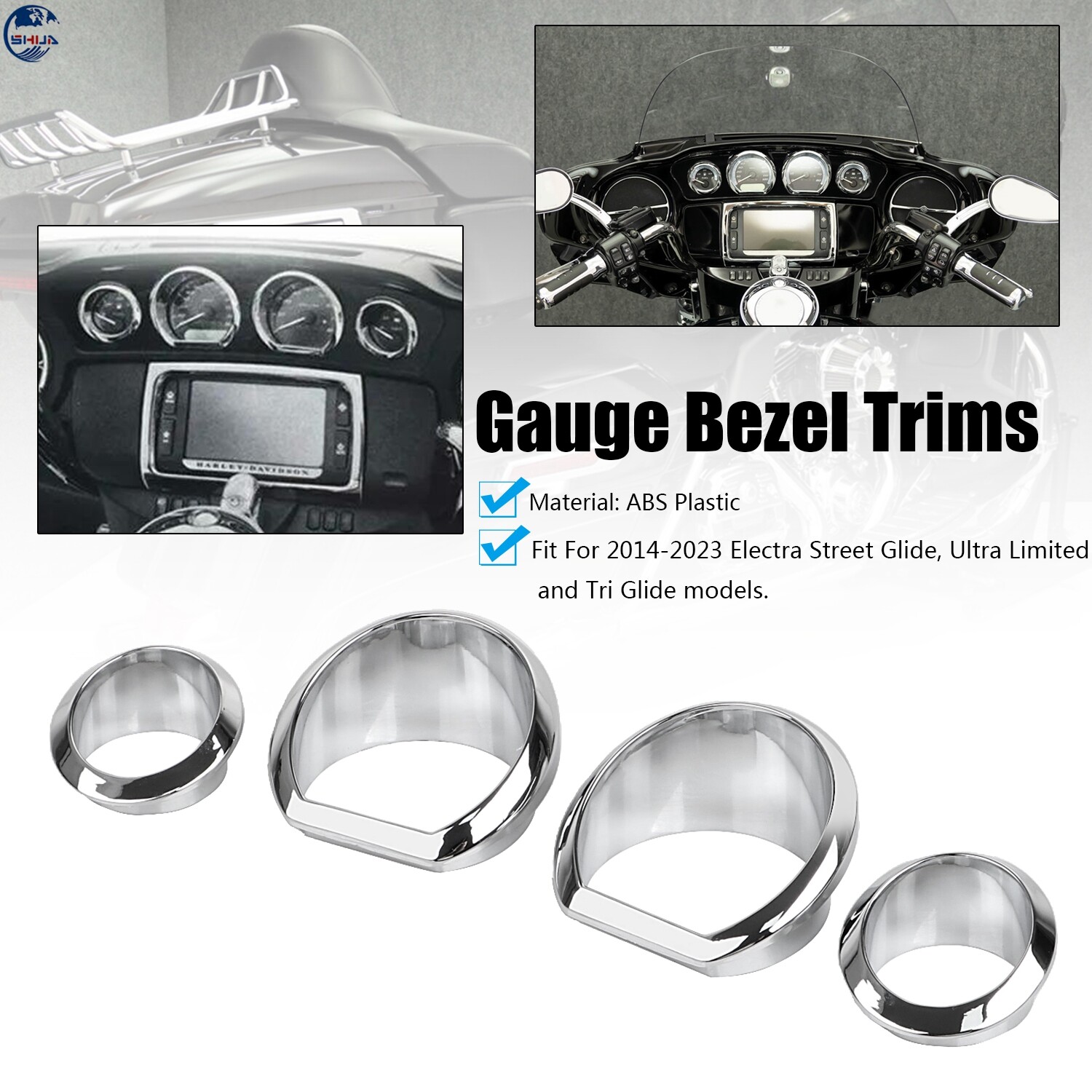 Chrome Gauge Bezel Trim Ring Kit For Harley Electra Glide Ultra Limited/Classic