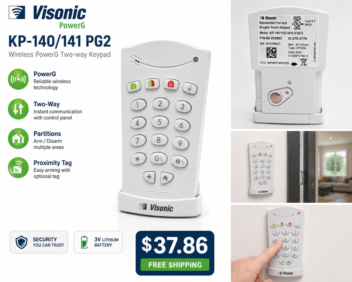 Visonic KP-140/141 PG2 POWER G REMOTE 2-WAY KEYPAD ( 915-0:037)