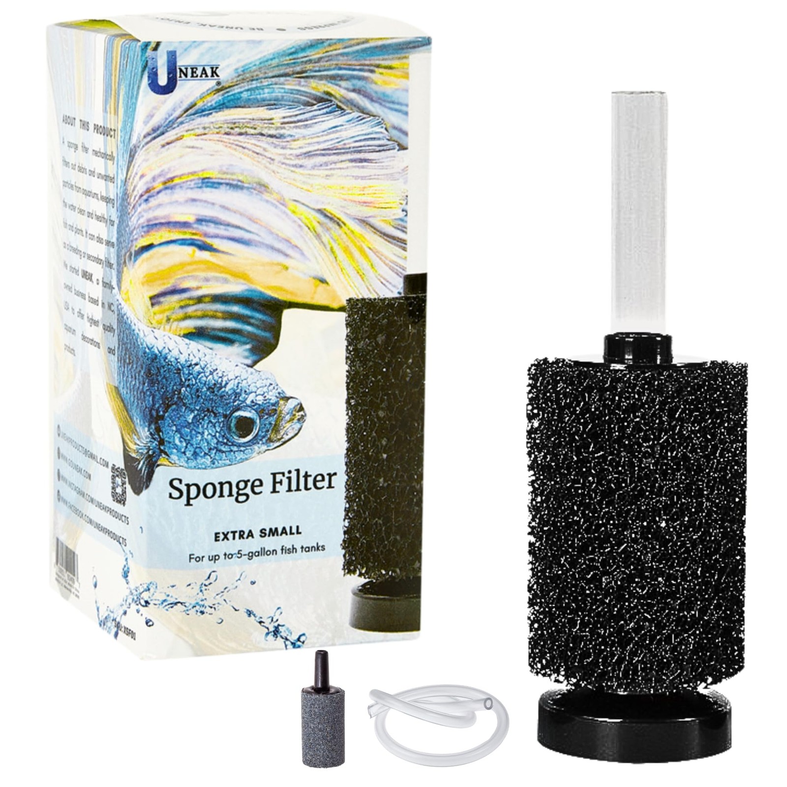 UNEAK Extra Small Aquarium Sponge Filter Fish Tank Silent Small, Black