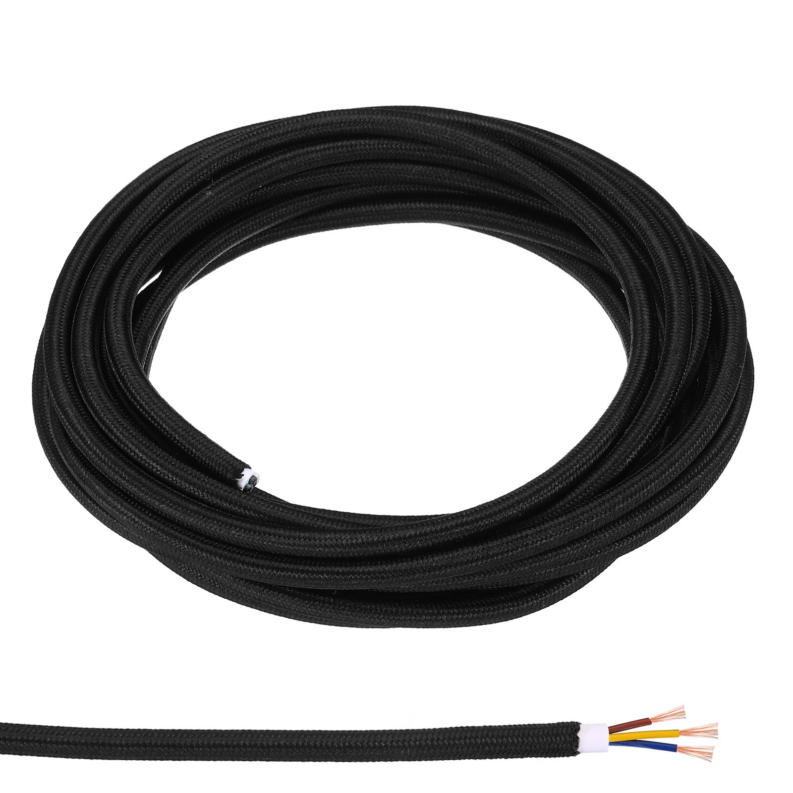16.4ft 18AWG 3 Core Fabric Cloth Covered Round Wire Black