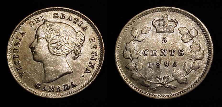 CANADA 1899 Silver Five Cents AU