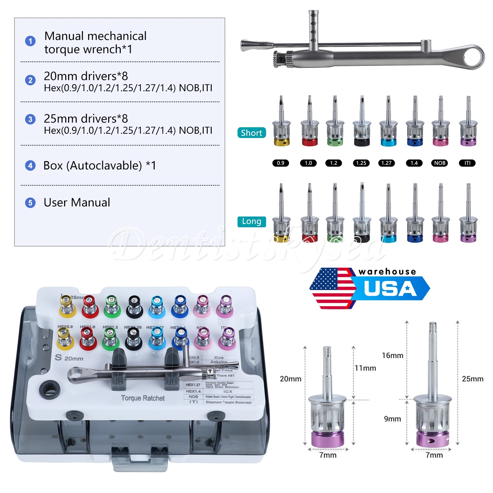 Universal Implant Prosthetic Kit Torque Wrench Screw Drivers Remover Kit Dental