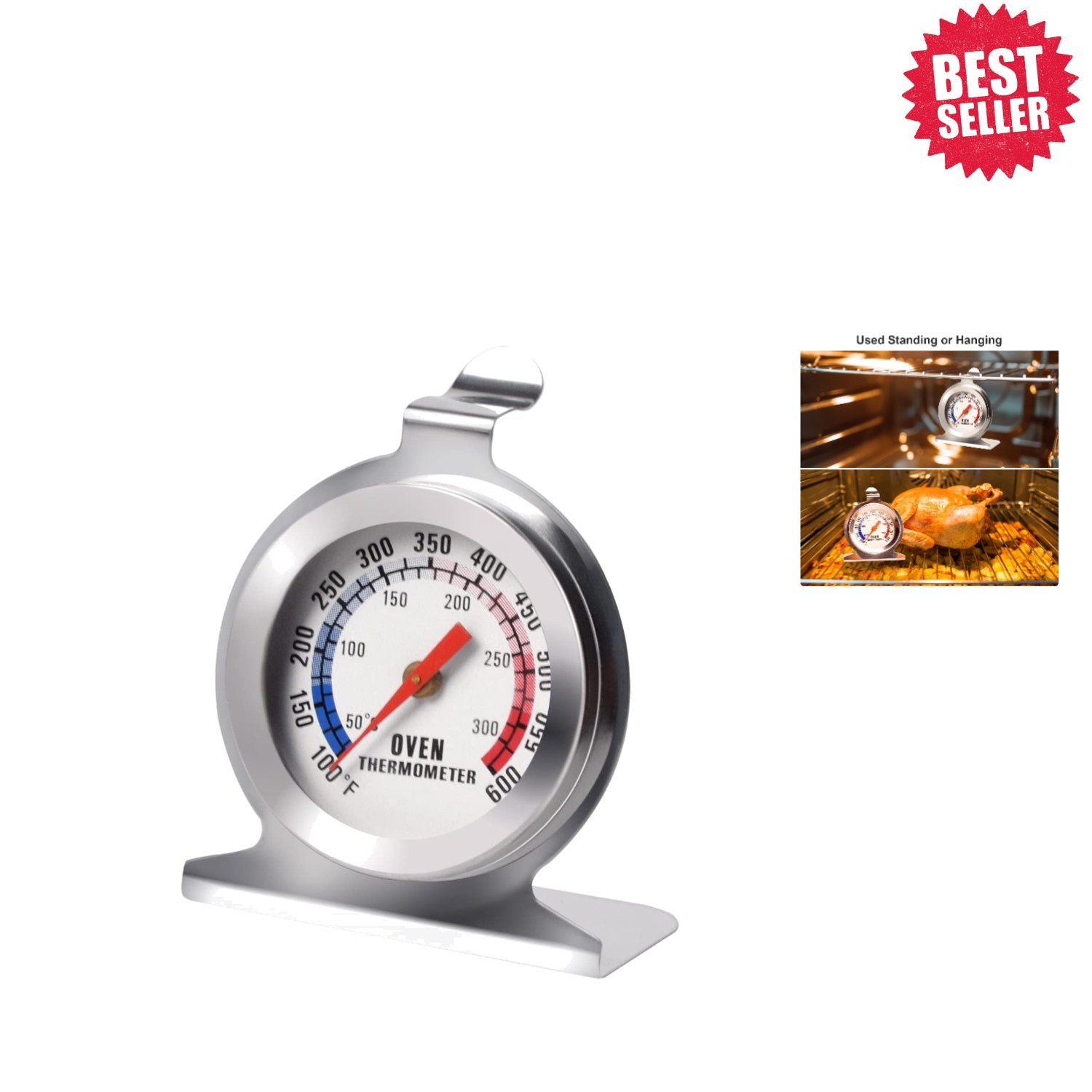 Deluxe Stainless Steel Oven Thermometer for Accurate Cooking - 50-300°C Range
