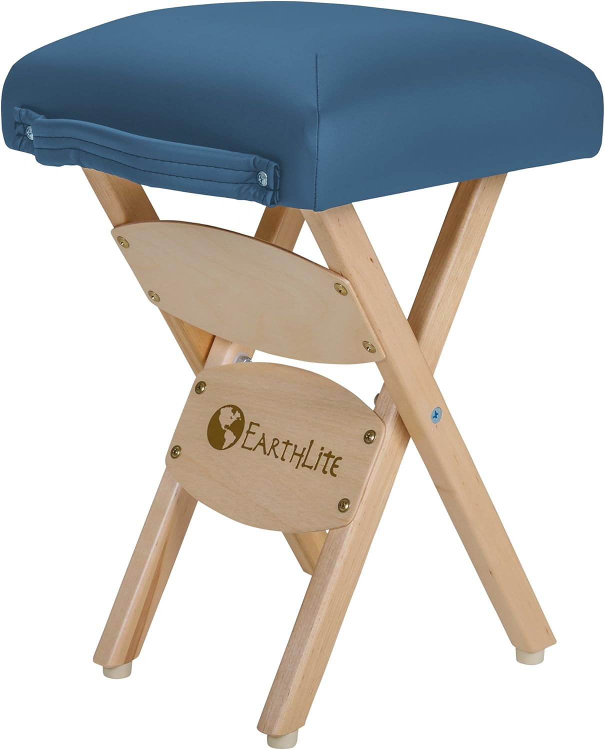 Mystic Blue Wooden Folding Stool - Hardwood Maple for Spa & Massage, 19
