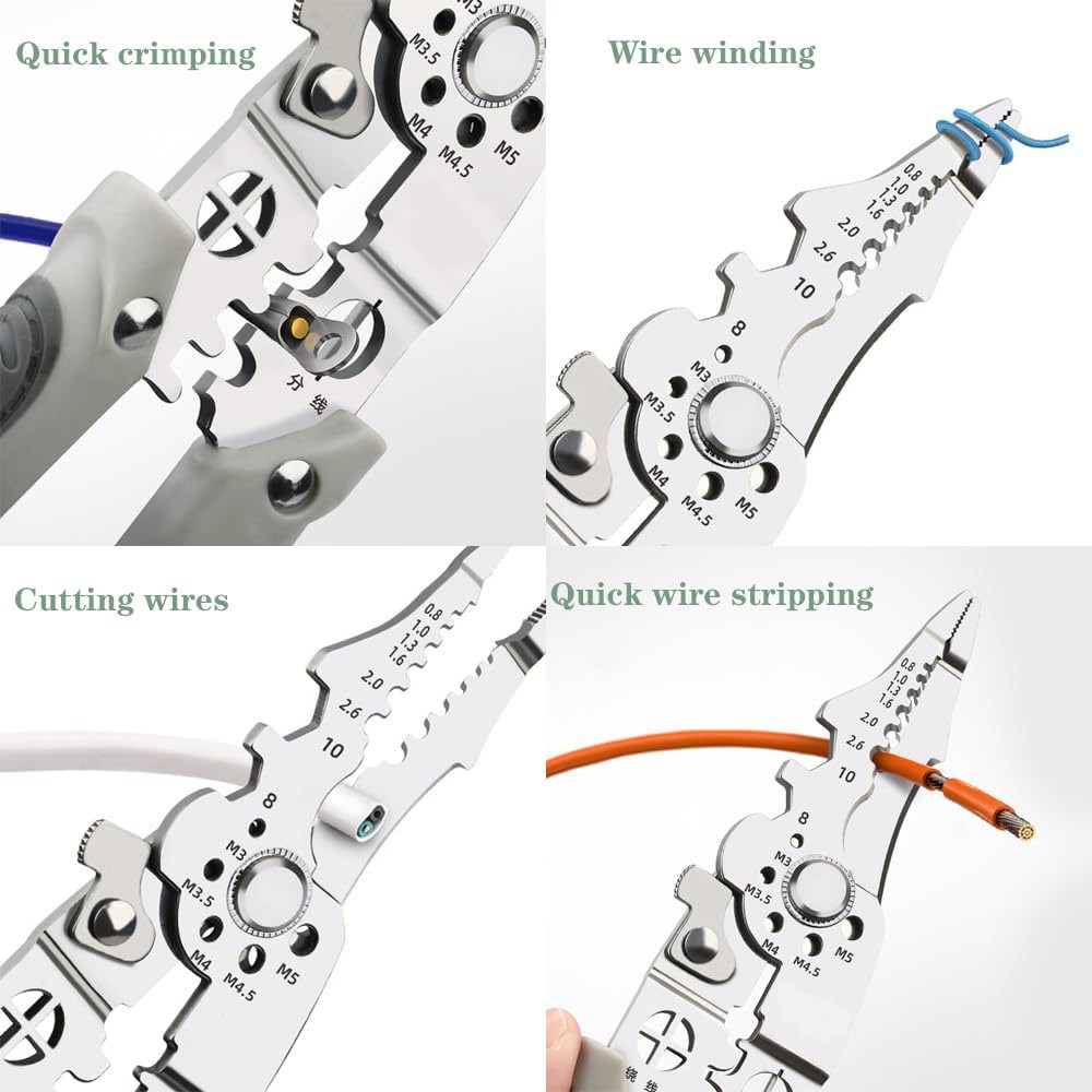 2 PACK Multifunctional Wire Stripper Crimper Cable Cutter Pliers Adjustable Tool