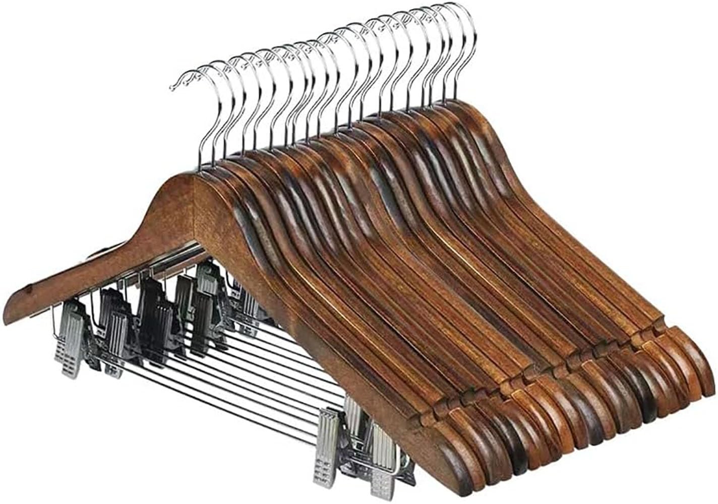 20 Pack Wooden Hangers with Clips High-Grade Wooden Suit Hangers Skirt Hanger...