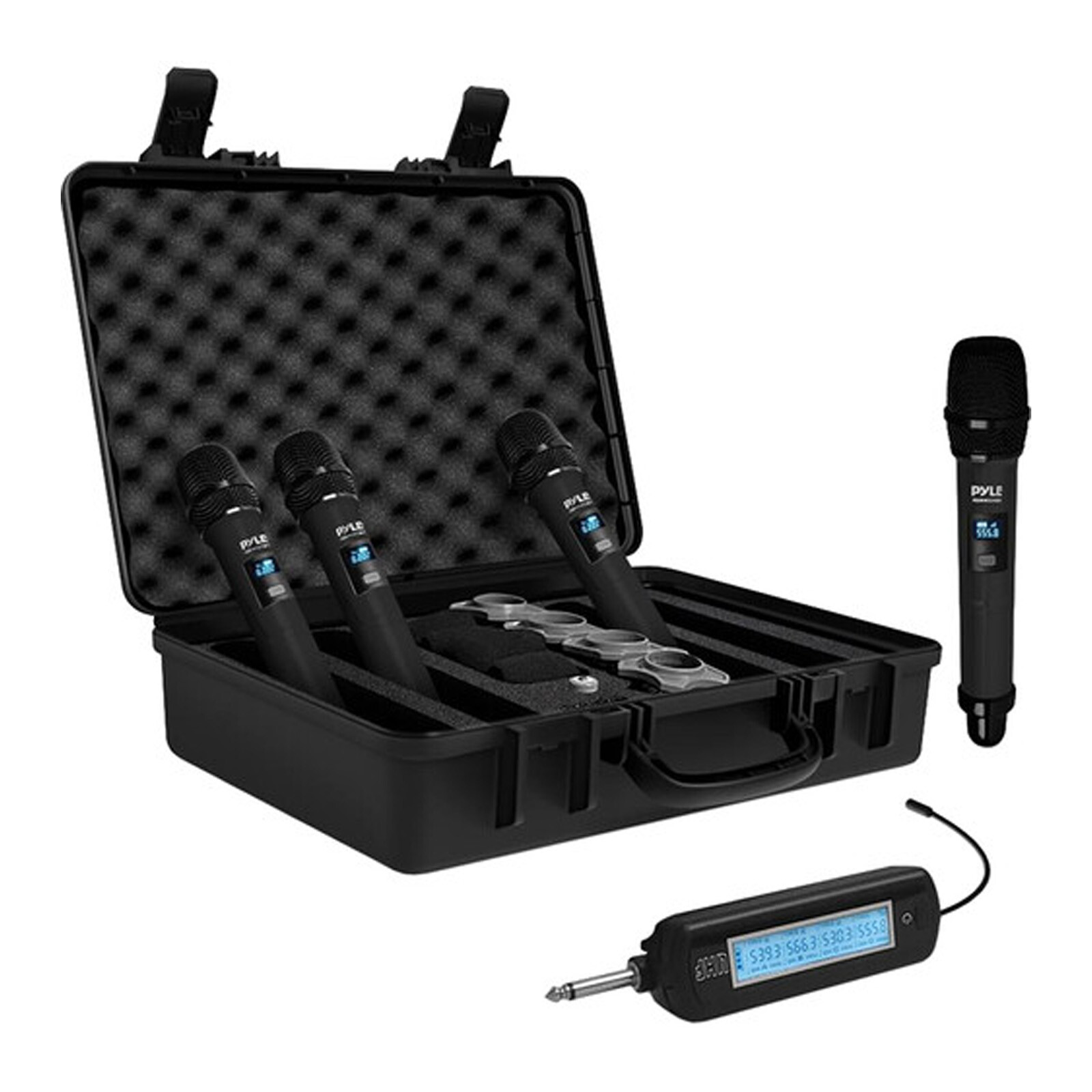Pyle 4 Channel Portable UHF Wireless Microphone w/4x Handheld Microphone (Black)