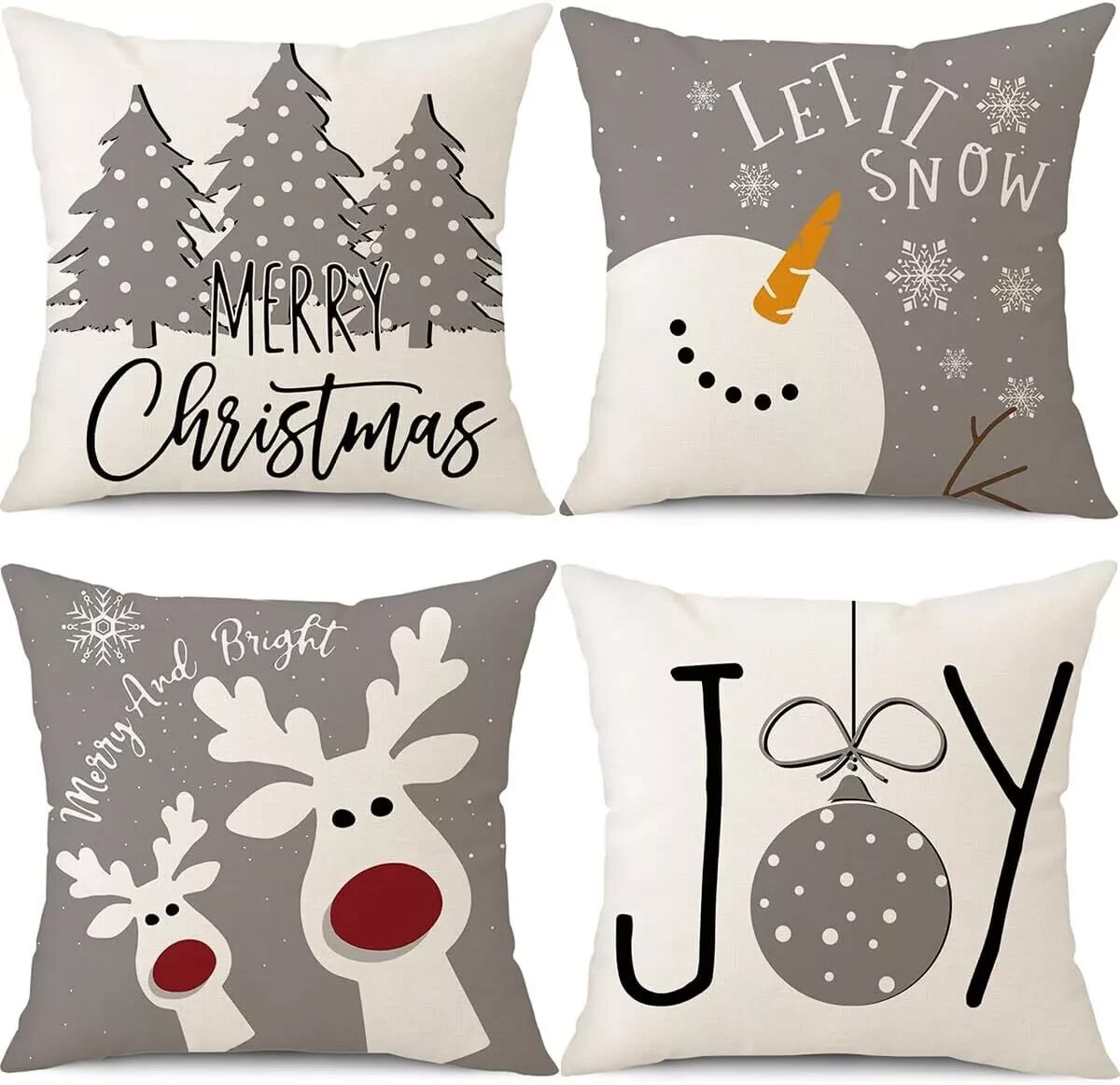 Christmas Pillow Covers 18x18 Set of 4 Christmas Decorations Snowman Deer