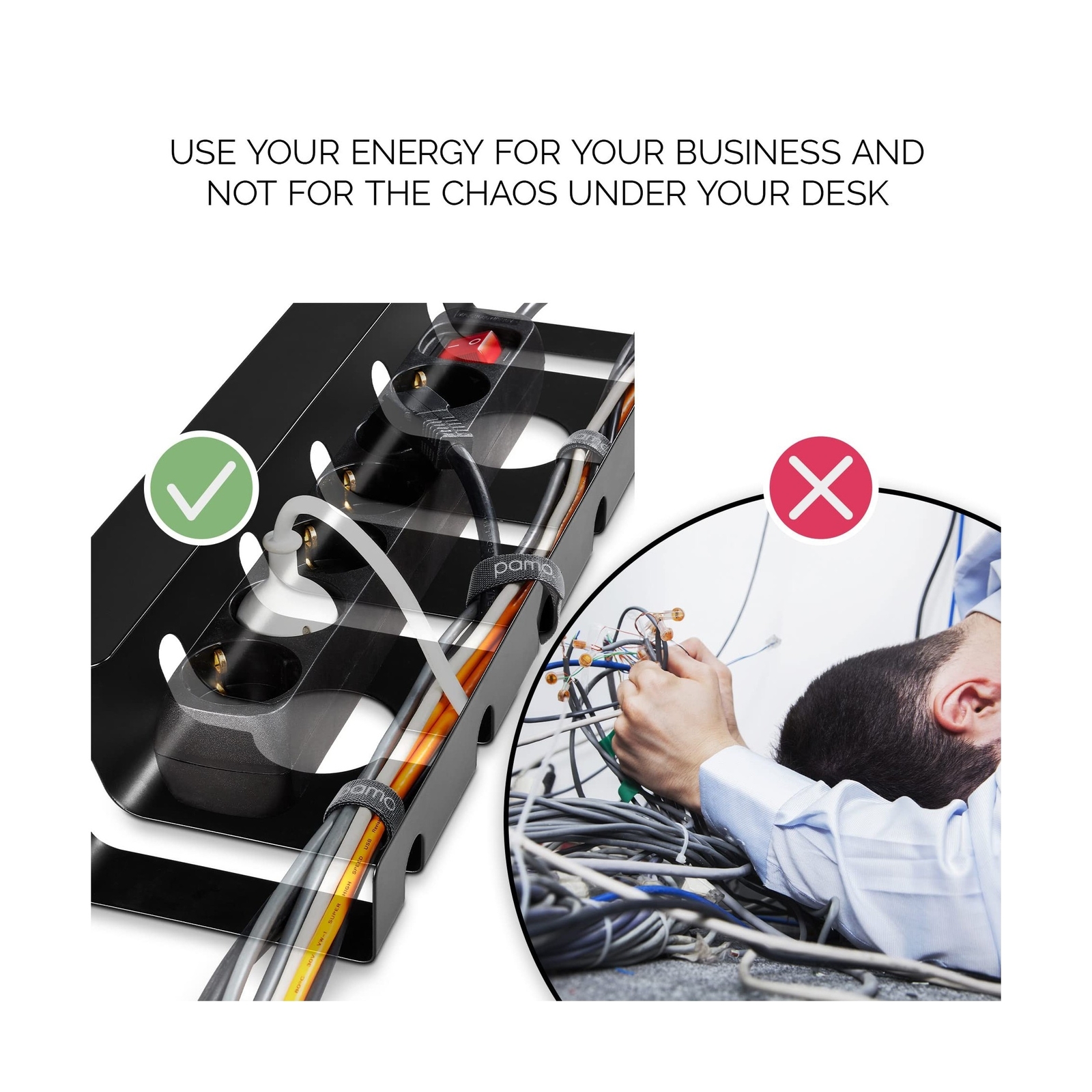 PAMO Cable Management Under Desk for Easy mounting Under-Table I Set of 3 - w...