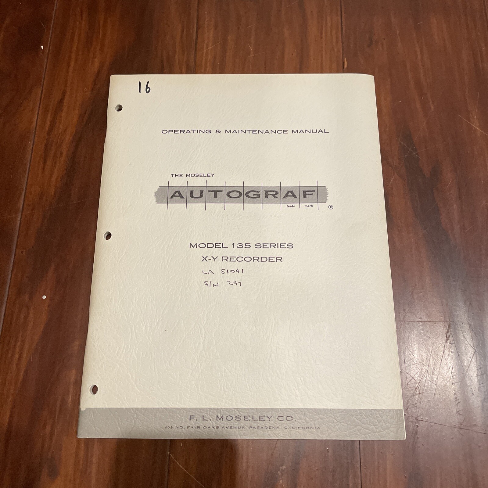 Moseley Autograf Model 135 Series X-Y Recorder Operating & Maintenance Manual