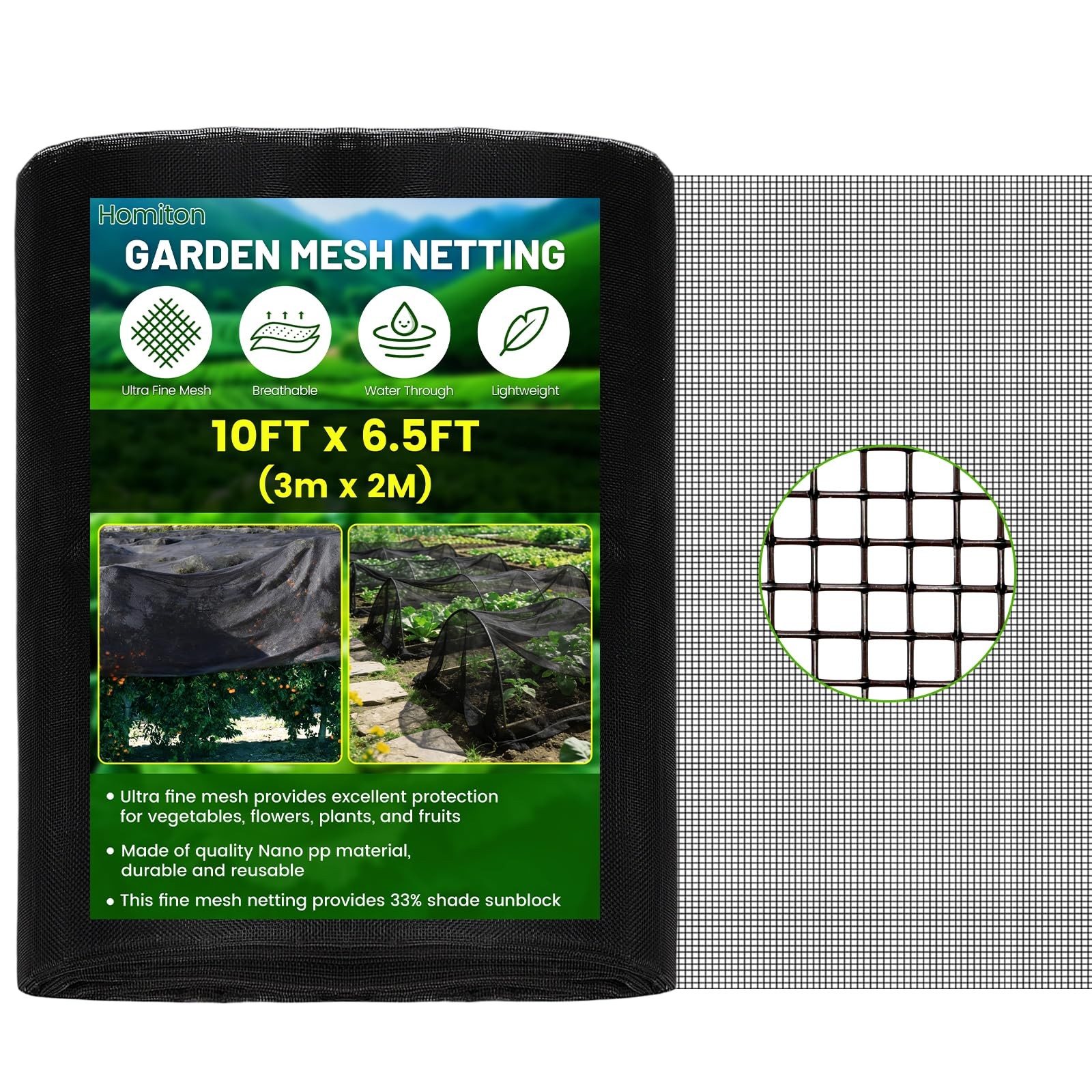 Homiton Stronger Garden Mesh Netting,10 x 6.5 FT Ultra 10 x FT, Black
