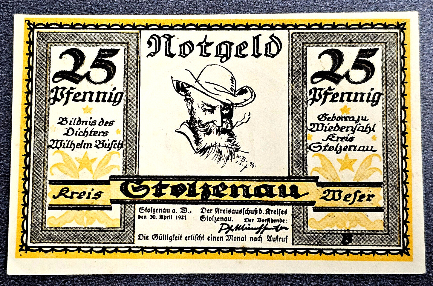 STOLZENAU WESER NOTGELD 25 PFENNIG 1921 EMERGENCY MONEY GERMANY BANKNOTE (33726)