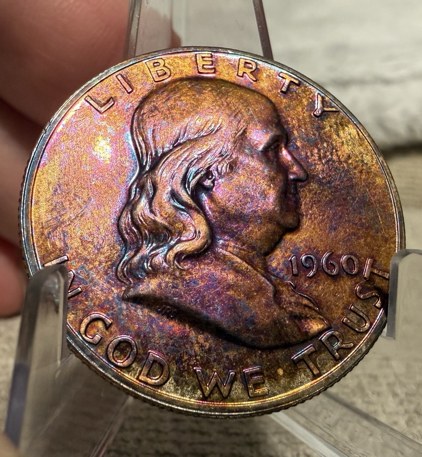 1963 Franklin Half Dollar Pristine Gem Proof Rainbow Toned