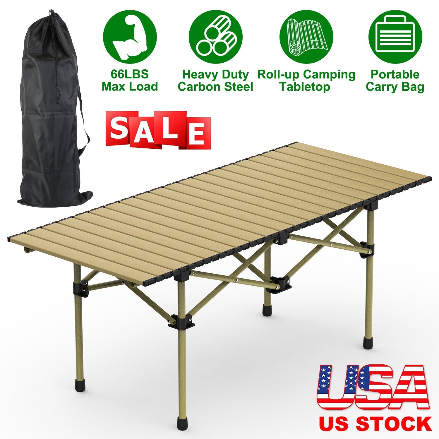 Folding Camping Table Portable Lightweight Carbon Steel Roll-up Picnic LARGE