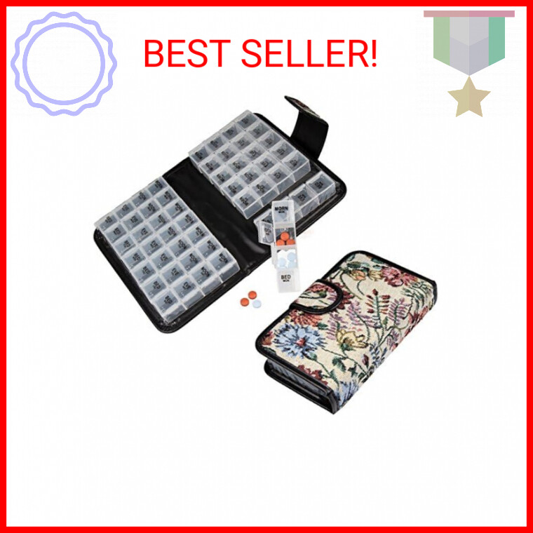 Floral Pill Case Box, 14 Day Pill Holder Pill Container & Medication Organizer,