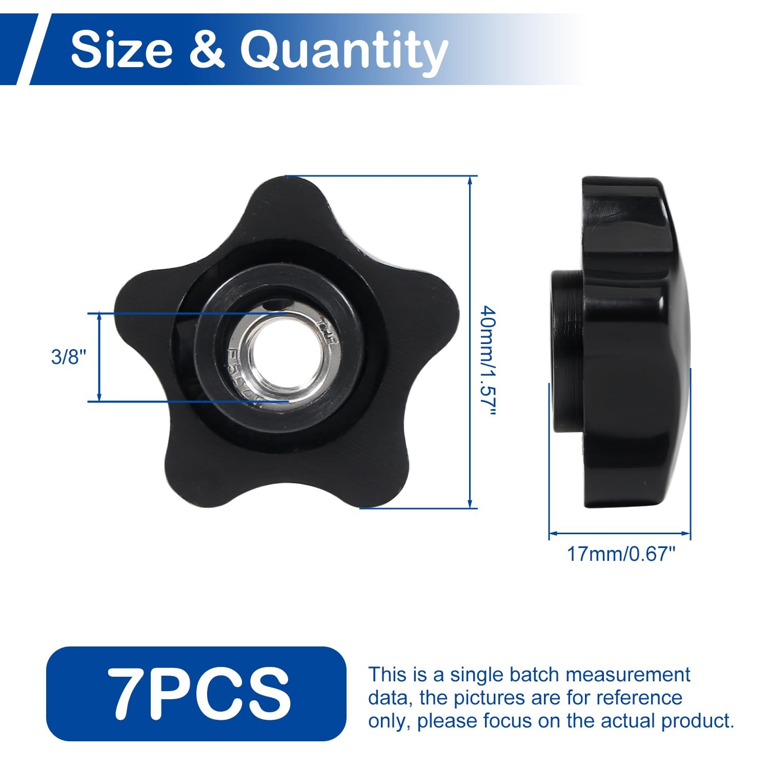 7Pcs 3/8-16 Thread Knob Nut Black, 3/8 Inch Star Knobs, 3/8"-16, Black