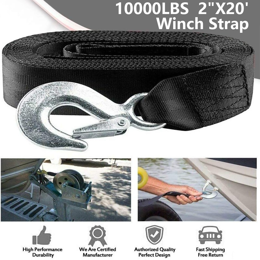 2"x20' Heavy Duty Recovery Tow Winch Strap Car Boat Trailer 10,000Lb Max Towing