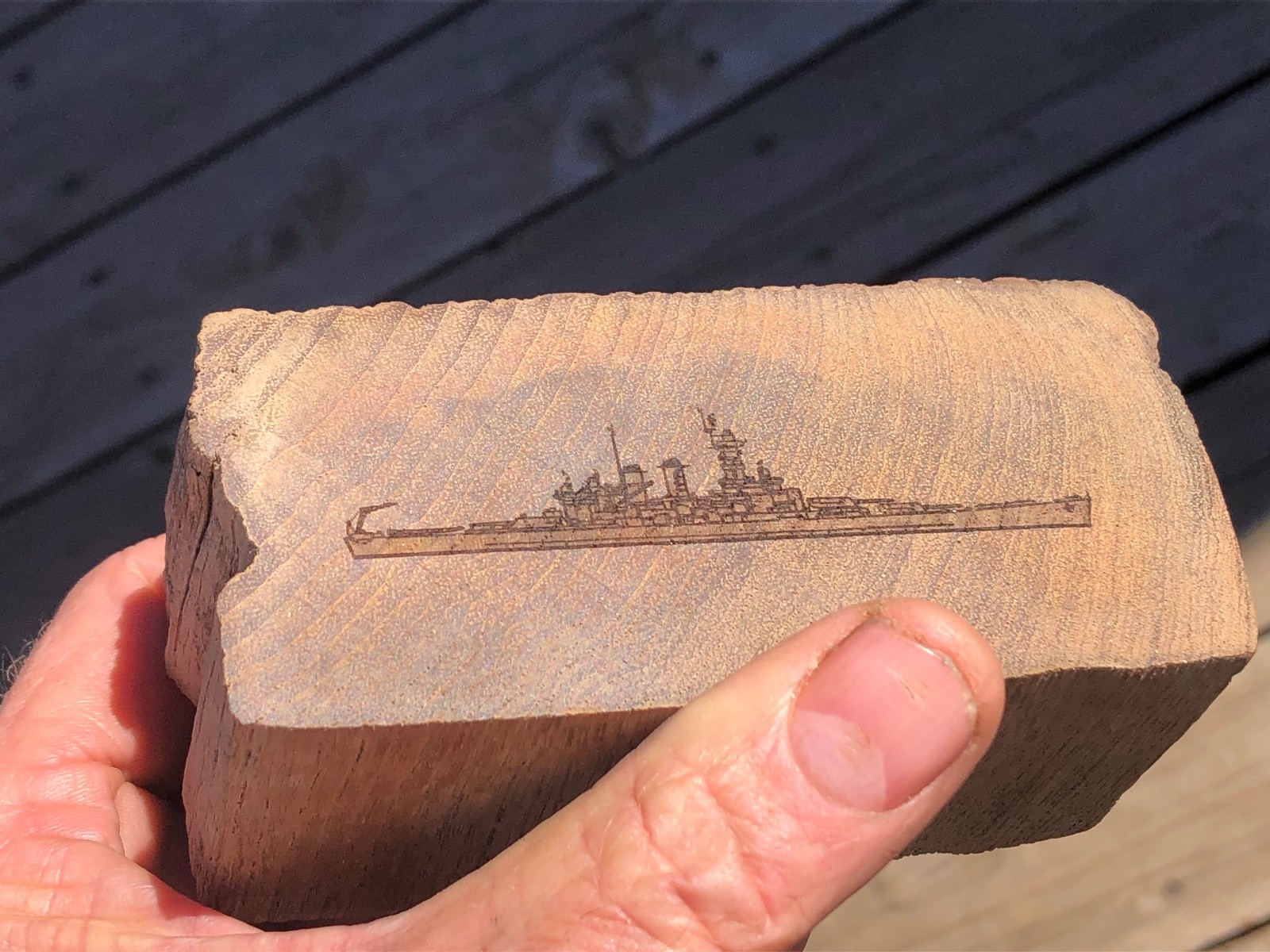 US NAVY ARTIFACT WWII TEAK RELIC FROM DECK OF WW2 BATTLESHIP USS NORTH CAROLINA