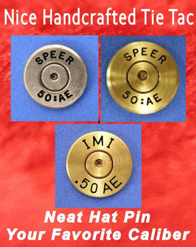 50 AE Action Express Brass Cartridge Hat Pin, Shooting Jacket Pin, Tie Tack Ammo