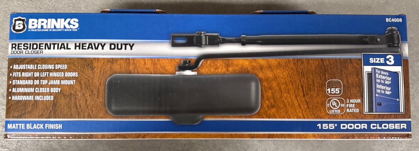 Brinks BC4008 Door Closer Heavy Duty Residential, Matte Black, Size 3, 155 Degre