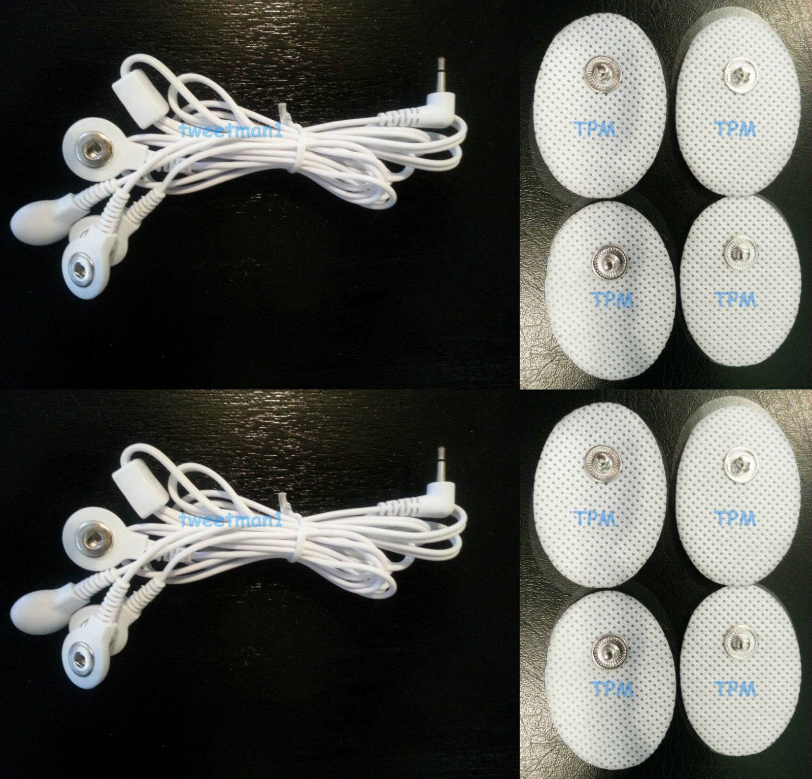 2 Electrode Lead Cable Connector Wires(2.5mm Plug w/4 Snap)+ 8 Oval Massage Pads