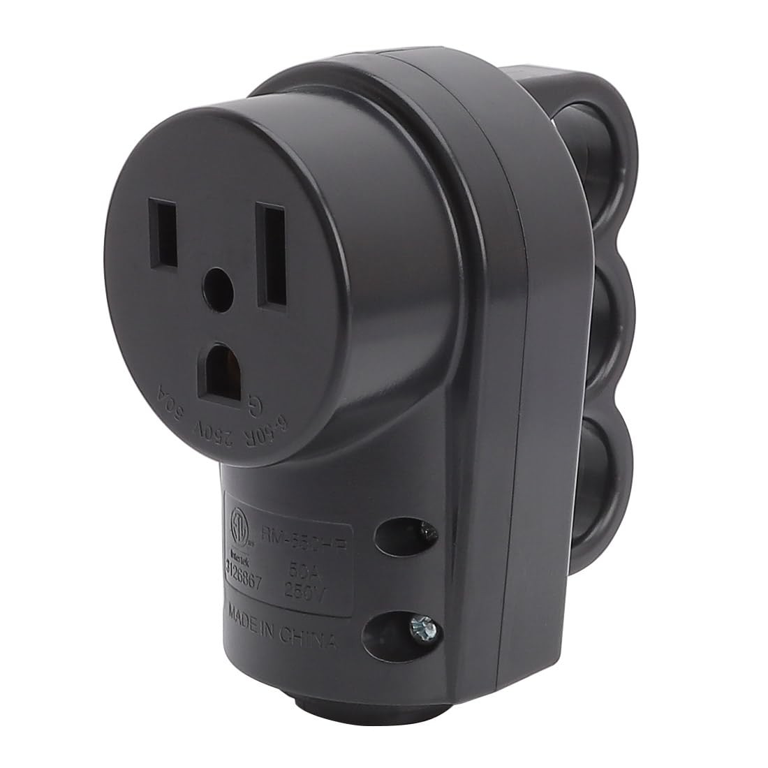 50A 250V Welder Receptacle Nema 650R Female Socket HeavyDuty Black 6AWG Cable