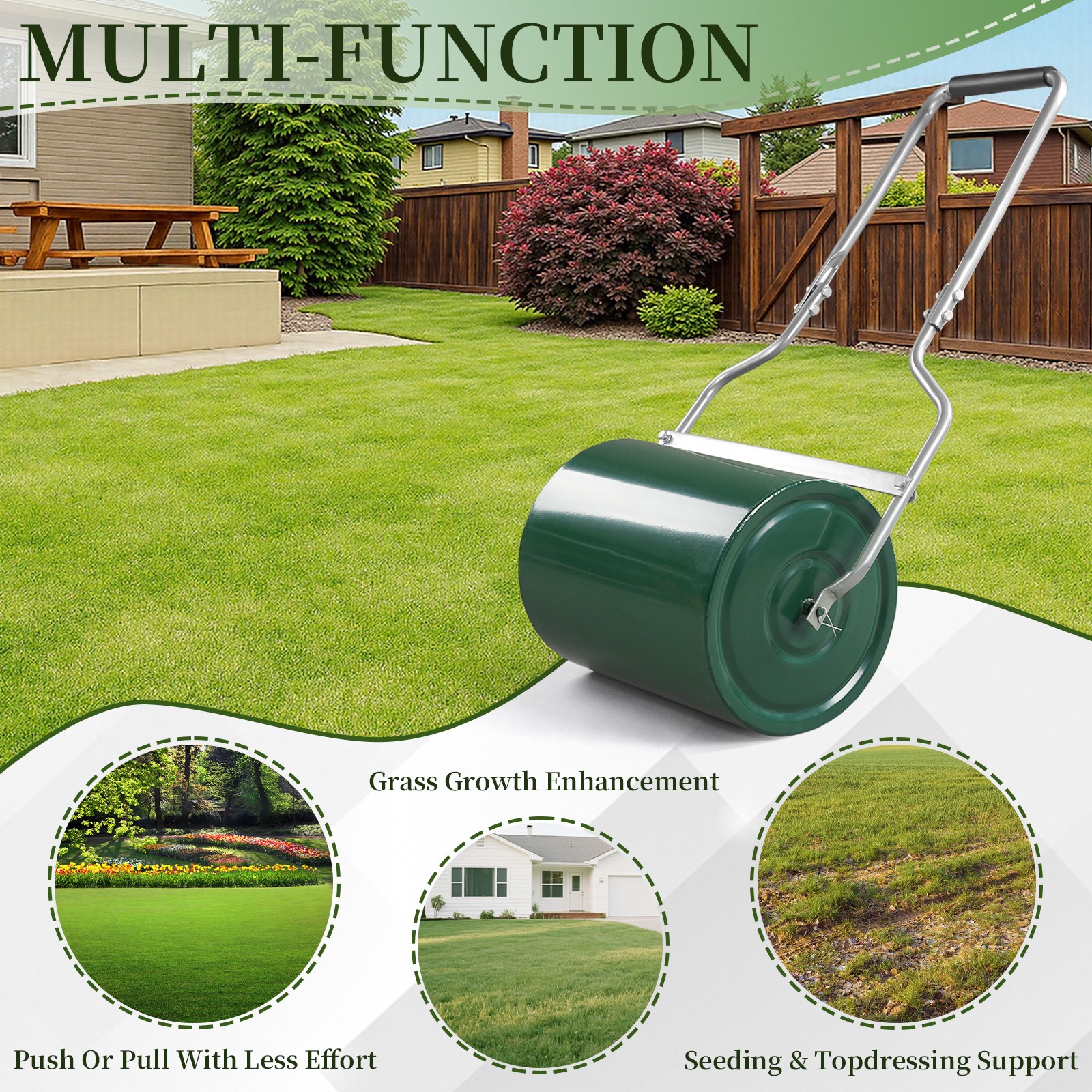 24in Heavy Duty Steel Lawn Roller, Garden Roller