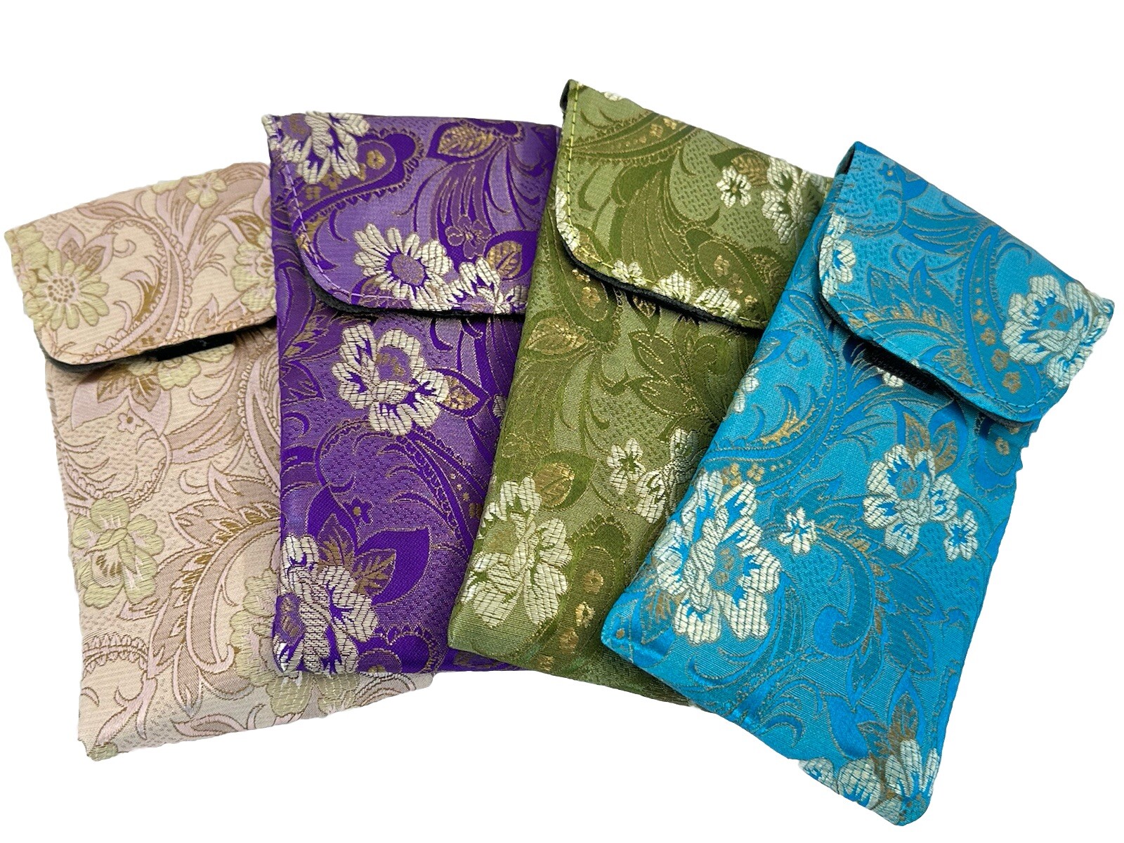 NEW Asian Brocade Gold Stitch Women's Soft Slip-In Flip Top Eyeglasses Cases