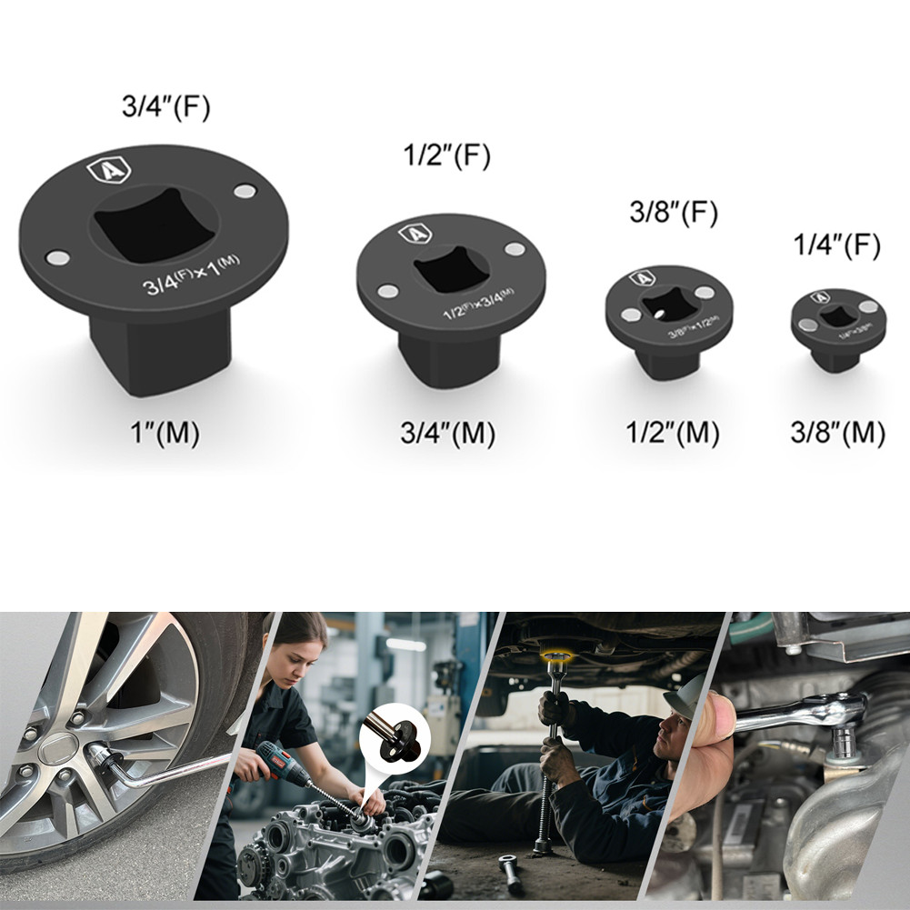 4-Pack Low Profile Impact Socket Adapter Set, Drive Reducing Ratchet Adapter Set