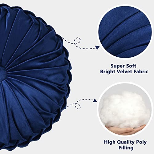 Set of 2 Decorative Round Pleated Throw 2 Count (14.5 Inch Diameter) Navy