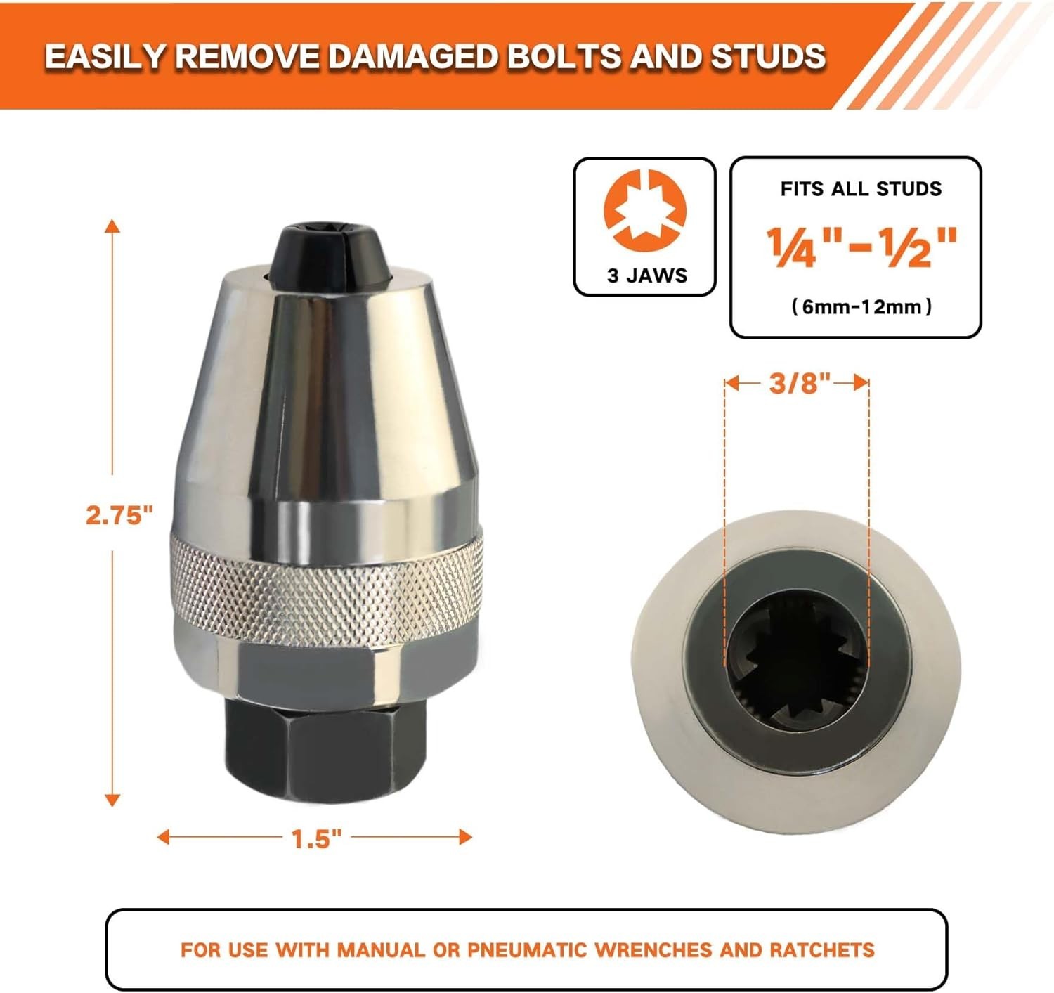 Damaged Bolt and Stud Extractor Tool, Grips Removes 1/4-Inch to 1/2-Inch...