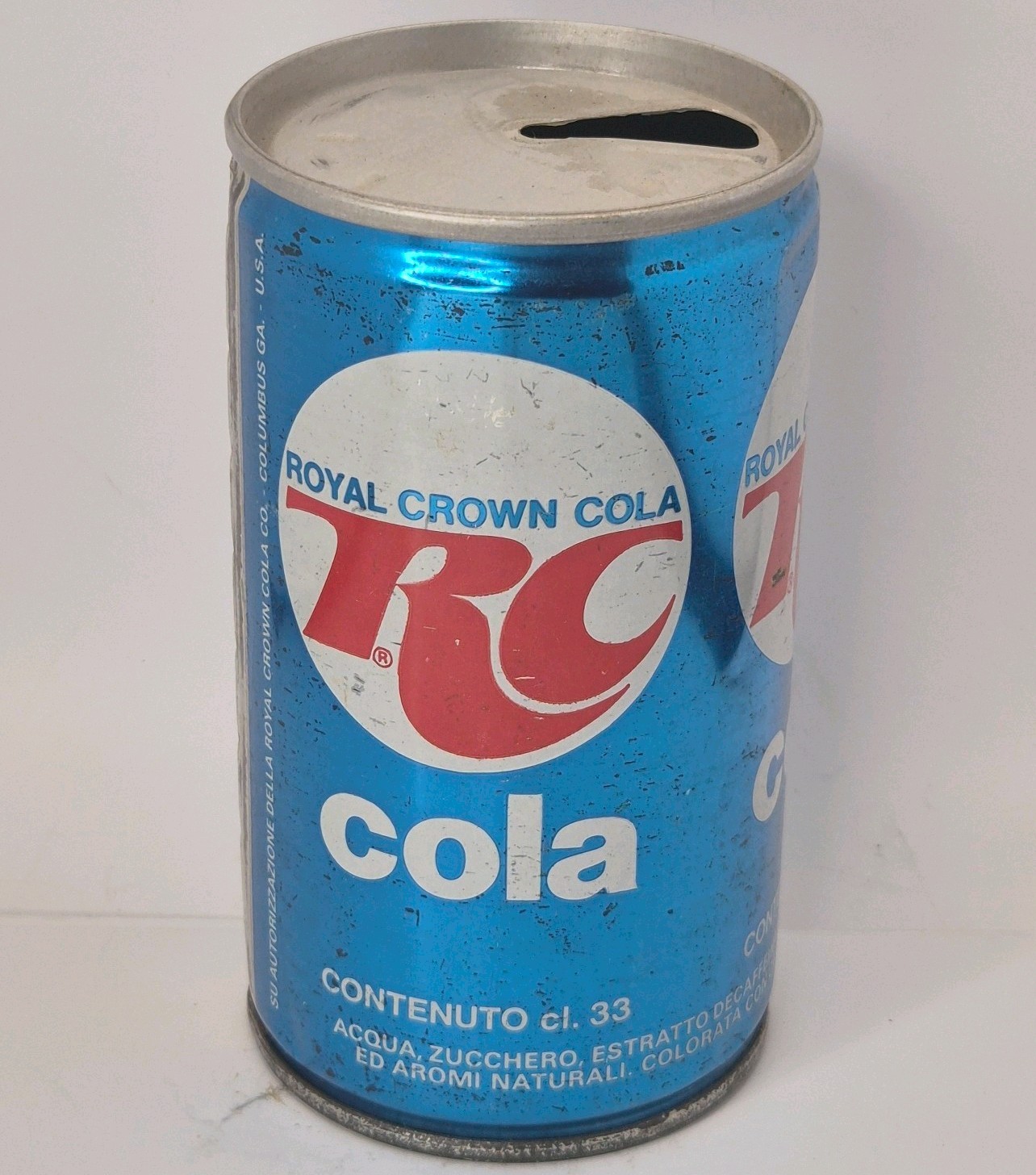 1975 Italy Issued Royal Crown Cola Soda Can Lift Ring Pull 0.33 Liter Empty