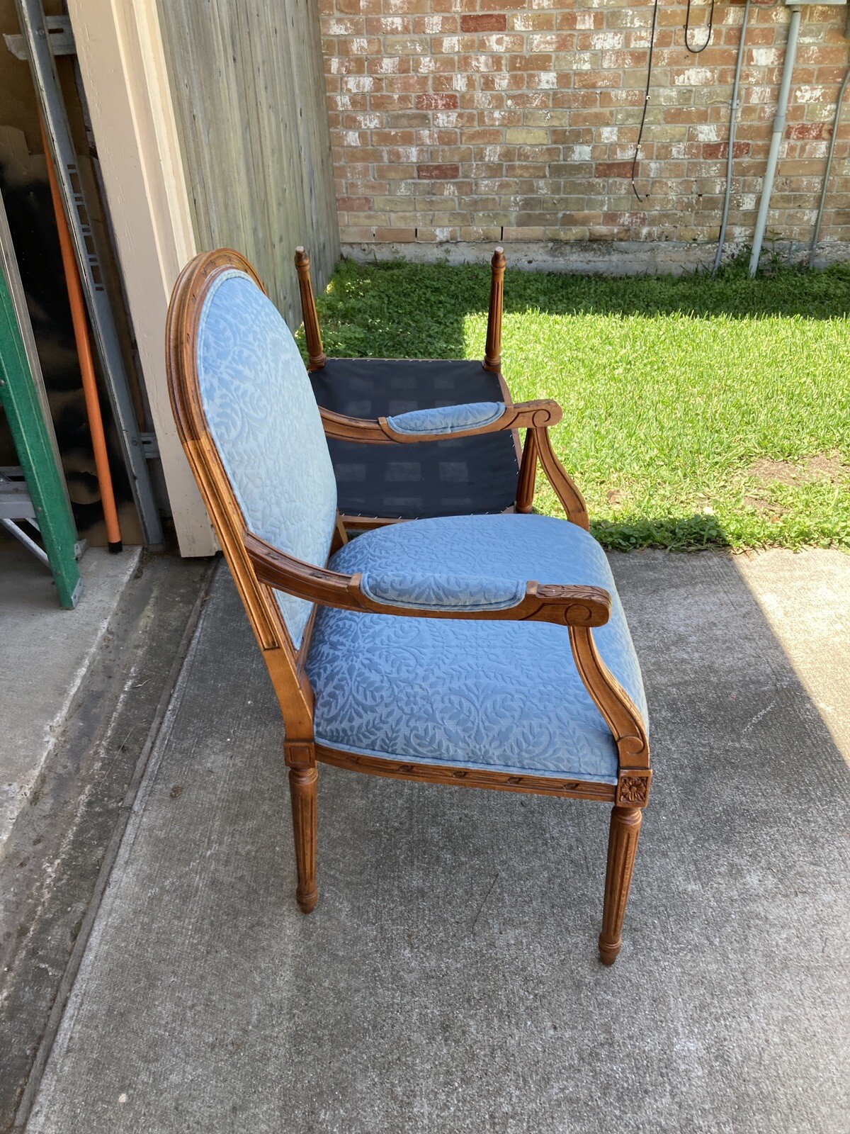 1 Louis XVI Blue Upholstery Arm Chairs. Nice.