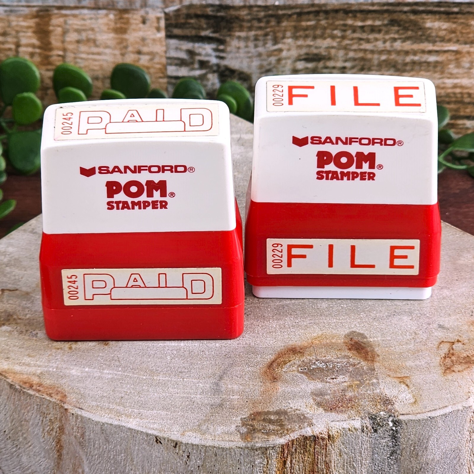 Vintage Sanford POM File and Paid Ink Stamper Red Office Supplies Working Lot 2