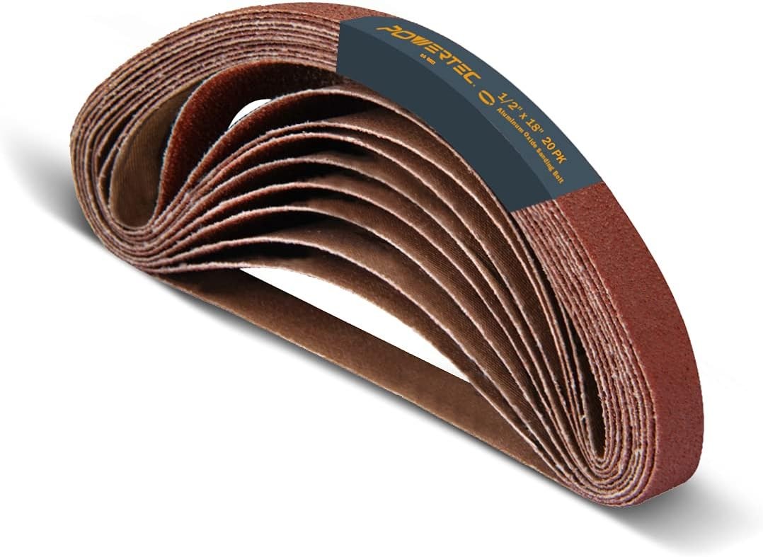 POWERTEC 1/2 x 18 Inch Sanding Belts, 20PK, 80 Grit 80 Grit, AO, Brown