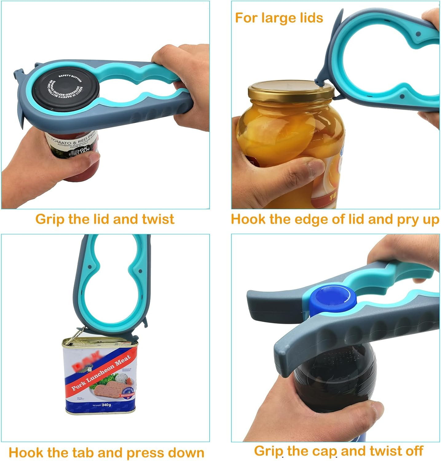 6-In-1 Jar Opener & Bottle Opener Set for Weak Hands - Multi-Function Kitchen Op