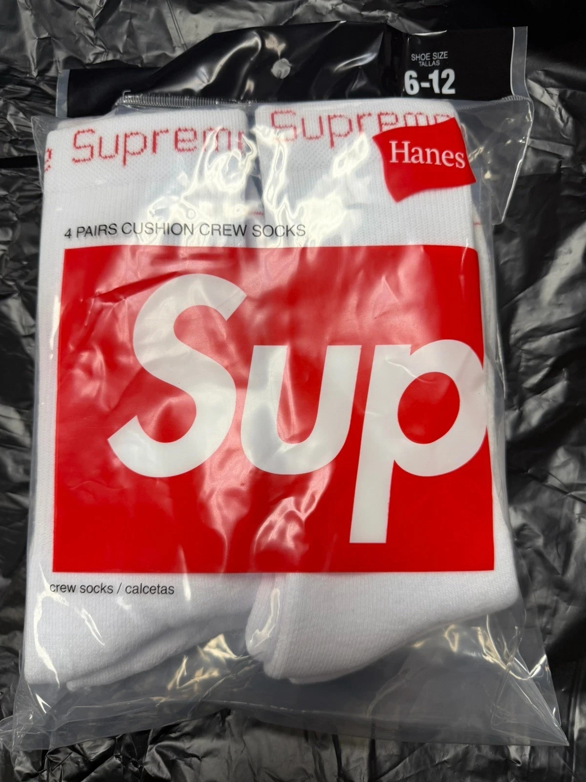 🧦Supreme Hanes Crew Socks White 4 Pack Size 6-12 Collectible Streetwear Fashion