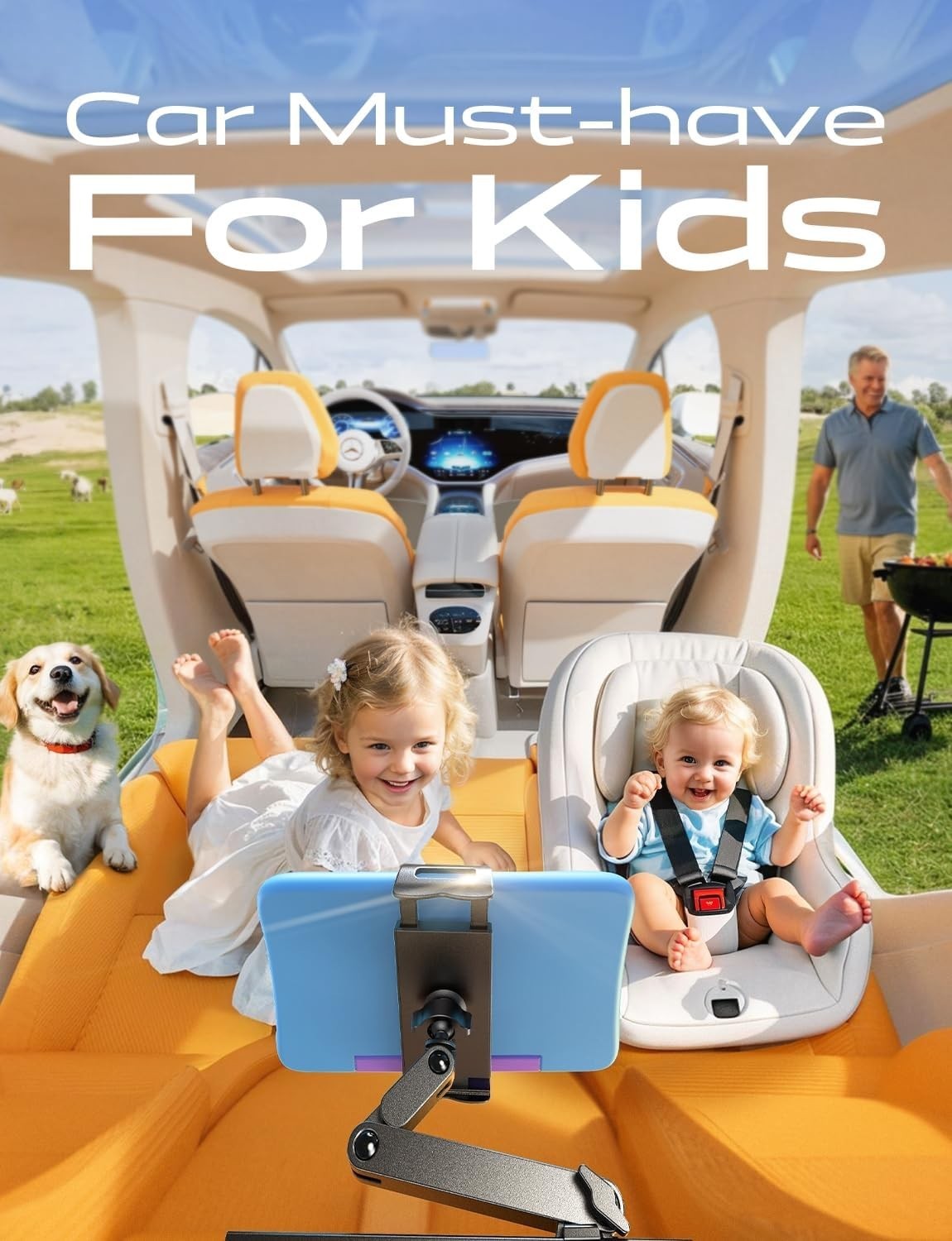 Foldable Headrest Tablet Holder for Back Seat - Compatible with 4.7-11.9 Tablets