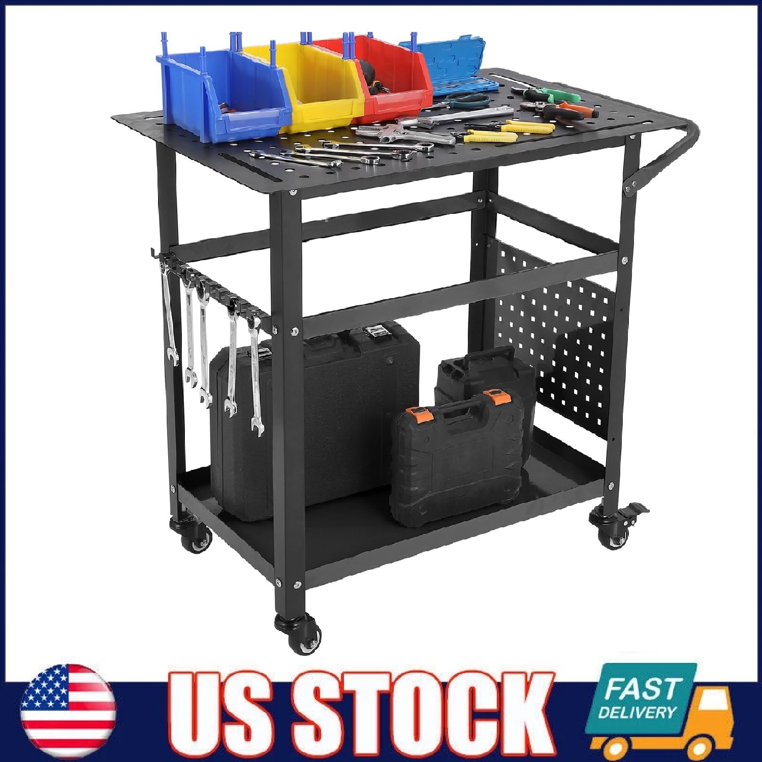 36"X24" Heavy Duty Steel Welding Workbench Welding Table w/Wheels & Tool Storage