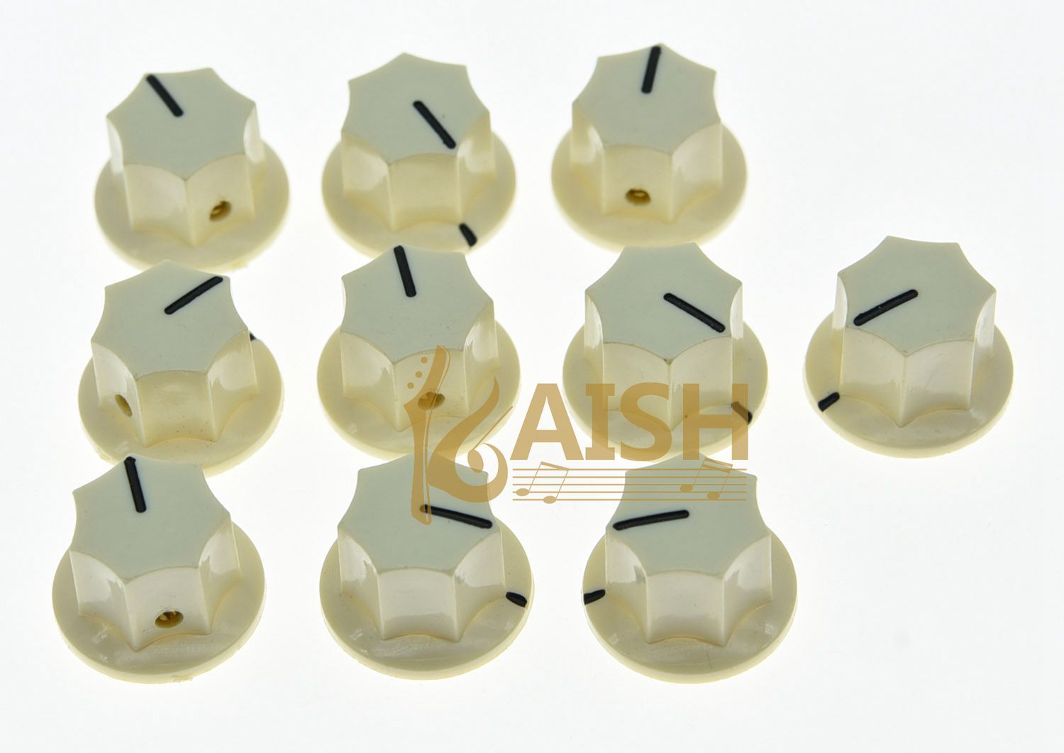 10x Brass Insert USA Size 1/4" Large Jazz J Bass Knobs MXR Style Knob Aged White
