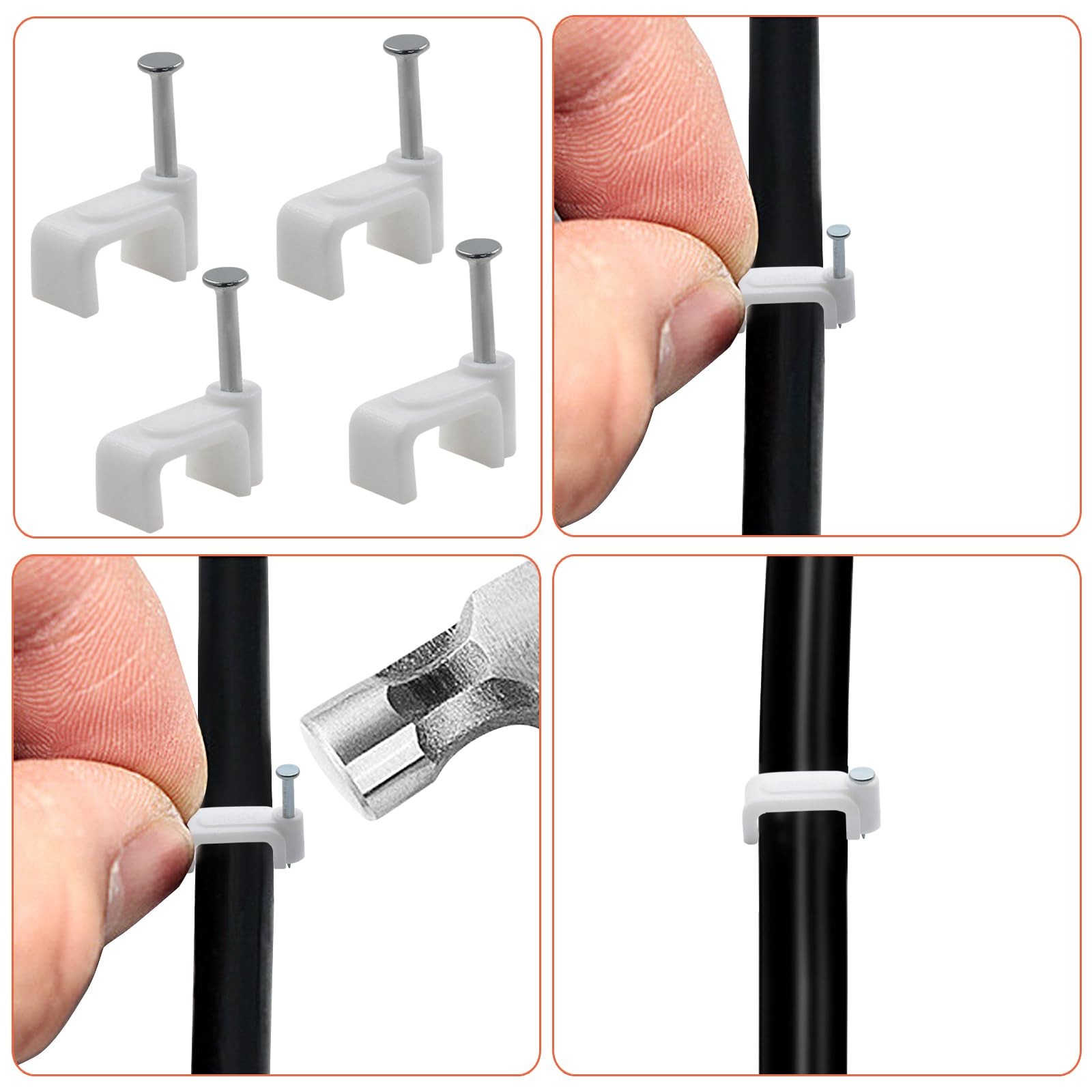 Litoexpe 100 Pcs Flat Cable Clips 8mm, White Ethernet Wall