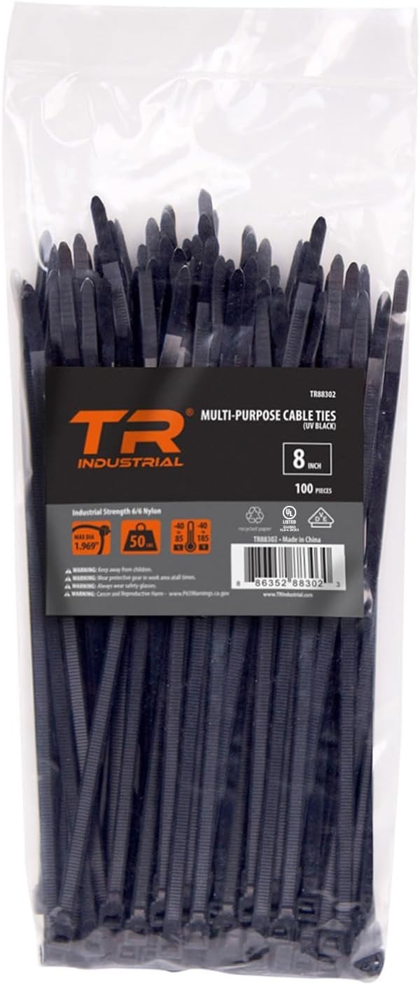 Multi-Purpose 8 Inch UV Resistant Cable Ties - 100 Count, Ideal for Outdoor Use