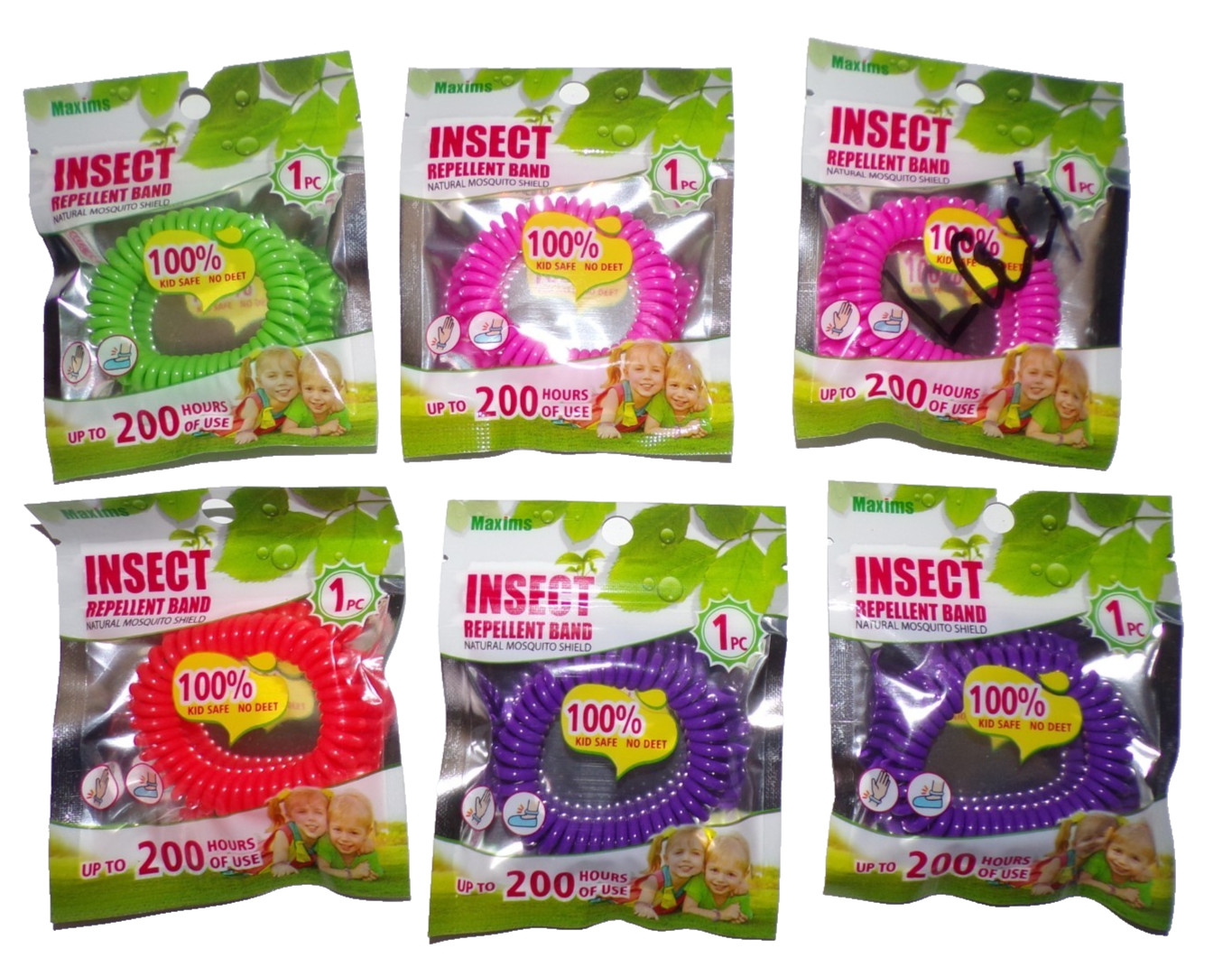 Maxims Insect Repellent Bands KID SAFE! 6 Pack pink green purple & coral Dr2