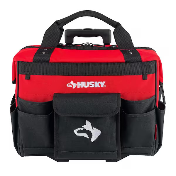 Husky 18in Rolling Tool Bag 18 Pocket Heavy-Duty Telescoping Handle Wheels Red