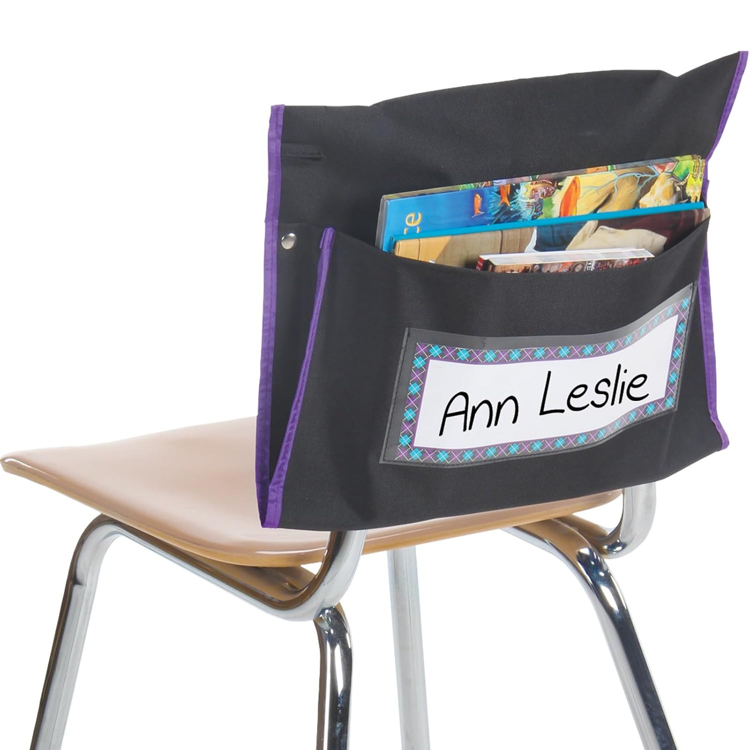 Classic Student Book Collection Chair Pockets – 6 Pack – Black/Purple